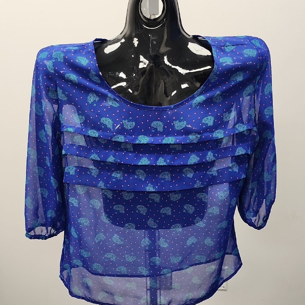Blue  Hello Kitty  Sheer Women's Top
